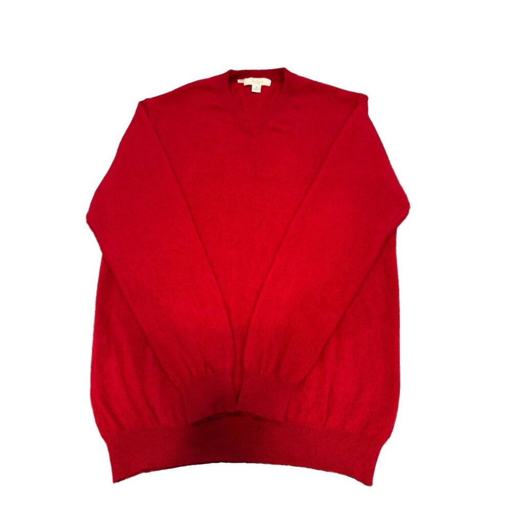Turnbury Sweater Men’s Sz M Red 100% Cashmere V-Neck Knit Pullover Classic